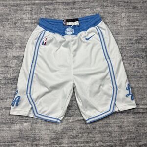 Nike LA Lakers 2020-21 City Edition White Blue Swingman Youth Shorts Sz Medium